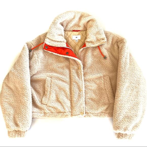 BP Nordstrom Sherpa Jacket Beige with Orange Accents Size Small - Picture 2 of 16